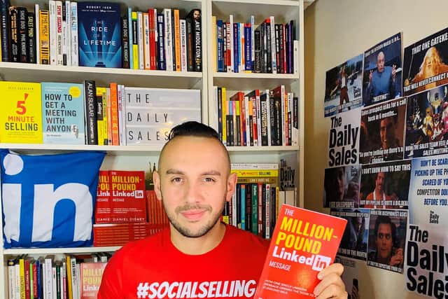 Daniel Disney with his book The Million-Pound LinkedIn Message 