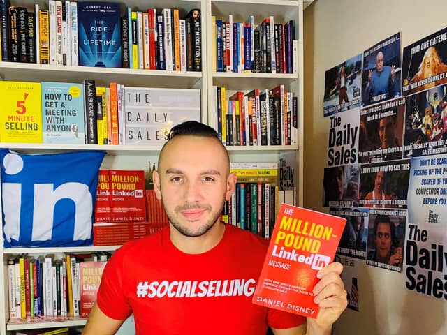 Daniel Disney with his book The Million-Pound LinkedIn Message 