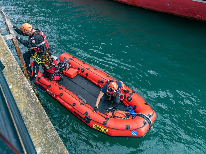 Firefighters practicing rescue from the sea during the UKRO event at Portsmouth Historic Dockyard. Picture: Mike Cooter (280924)