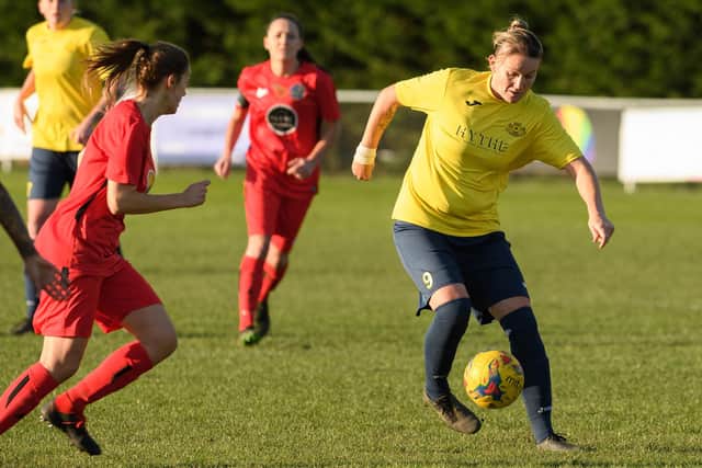 Sheree Bell-Jack, right, in action for Moneyfields in a Southern Region Premier Division match in 2019/20. Picture: Keith Woodland