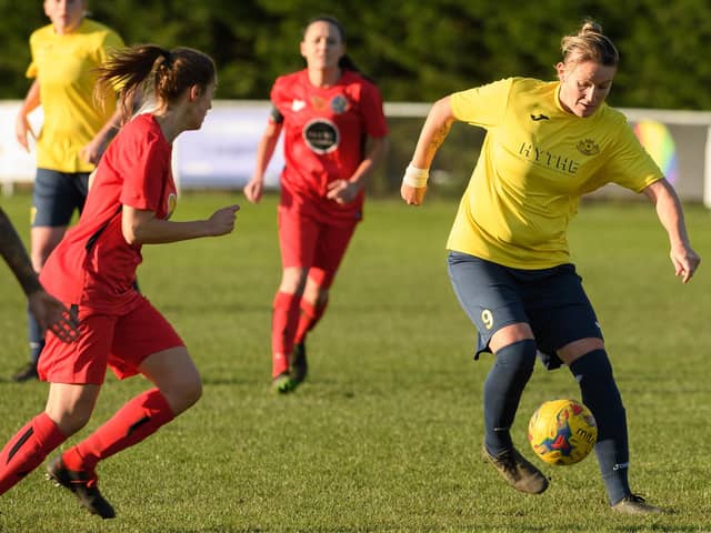 Sheree Bell-Jack, right, in action for Moneyfields in a Southern Region Premier Division match in 2019/20. Picture: Keith Woodland