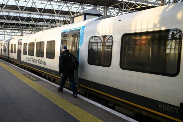 A South Western Railway train at at Waterloo station. (Photo by Leon Neal/Getty Images)