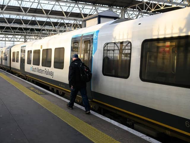 A South Western Railway train at at Waterloo station.  (Photo by Leon Neal/Getty Images)