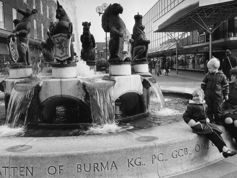 The Queen Elizabeth Fountain was presented to the city to mark the Silver Jubilee of Queen Elizabeth II in 1977. It was unveiled by The Earl Mountbatten on November 30 1977 and has been enjoyed by families for decades - including pictured here in 1983.