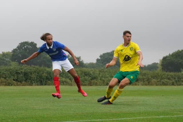 Marcus Harness is action today against Norwich under-23s. Picture: Max Swatton