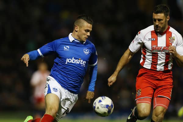 Miles Storey in action against Stevenage in October 2014. He made 22 appearances for Pompey on loan from Swindon - and is now at FA Cup opponents Hereford. Picture: Joe Pepler