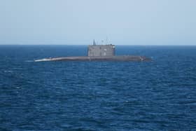 Russian attack submarine RFS Rostov Na Donu being monitored by HMS Mersey. Royal Navy/Crown Copyright/PA Wire