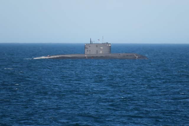 Russian attack submarine RFS Rostov Na Donu being monitored by HMS Mersey. Royal Navy/Crown Copyright/PA Wire