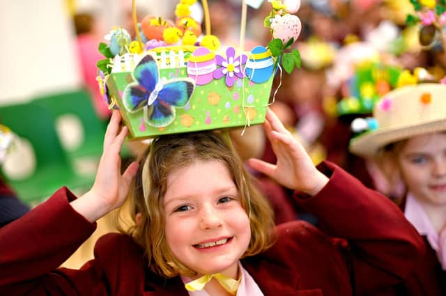 Pupils with their colourful creations