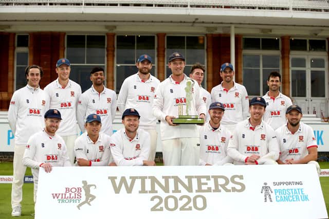 Essex lift the Bob Willis Trophy at Lord's last month. Photo: Steven Paston/PA Wire.