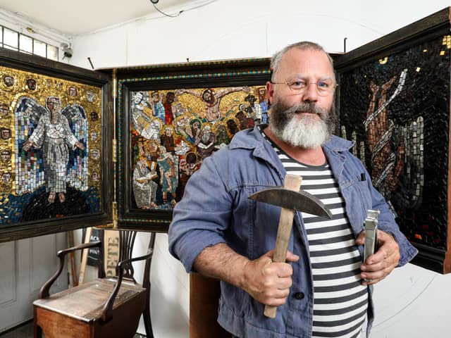 Artist Pete Codling at work on Byzantine mosaics celebrating the life of St Jerome, in his Southsea studio. Picture: Chris Moorhouse