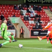 Jordy Hiwula netted Pompey's second goal in their victory over Cheltenham. Picture: Nigel Keene