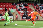 Jordy Hiwula netted Pompey's second goal in their victory over Cheltenham. Picture: Nigel Keene