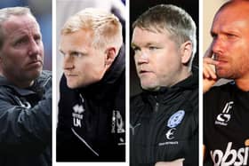 From left, Lee Bowyer, Liam Manning, Grant McCann and Ian Foster.