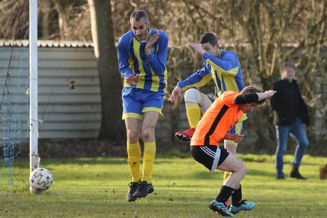 AC FC (blue/yellow) v Fratton Trades A. Picture by Kevin Shipp