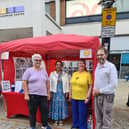 Photo of volunteers Janice, Louise, and David, with Mayor Pal Hayre.