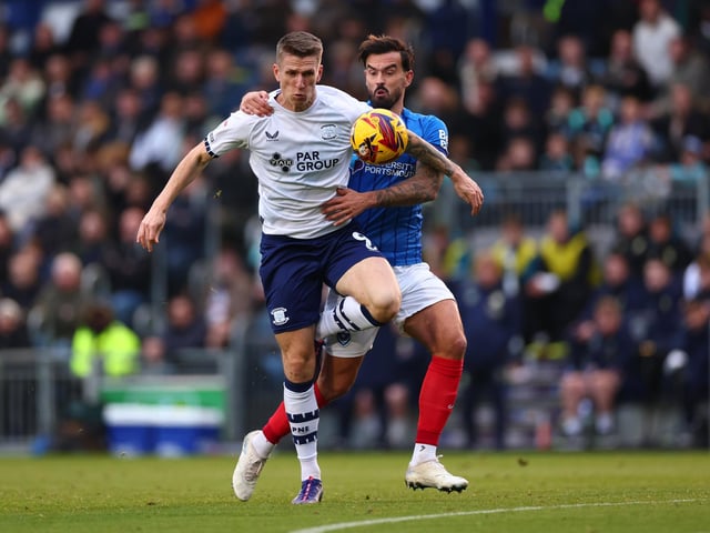 Emil Riis Jakobsen of Preston North End competes for the ball with Marlon Pack. Picture: Shaun Brooks/CameraSport