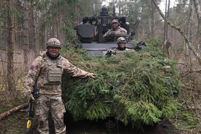Soldiers from 12 Regiment, Royal Artillery, deployed in specialist air defence vehicle during a training exercise.
