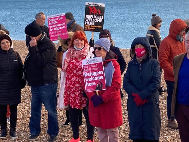 Some of the campaigners marking the vigil in honour of the 27 migrants who died attempting to cross the Channel