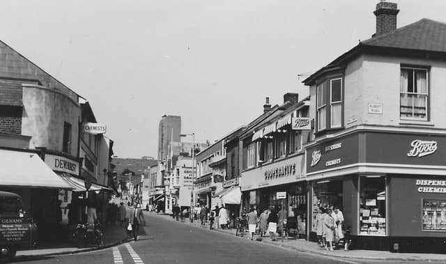Looking north up High Street, Cosham from Albert Road junction. This part has since been pedestrianised. Picture: Barry Cox collection