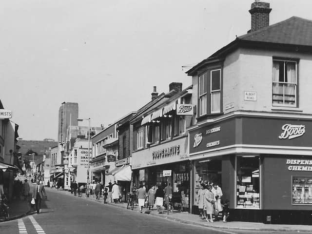 Looking north up High Street, Cosham from Albert Road junction. This part has since been pedestrianised.  Picture: Barry Cox collection