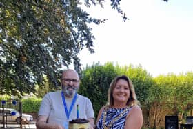 u3a Gosport Vice-Chair John Draper with Mayor of Gosport Cllr Kirsten Bradley & the 30th Birthday cake