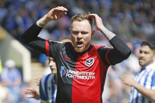 Agony for Aiden O'Brien after striking a post in Pompey's comprehensive 4-1 defeat to Sheffield Wednesday. Picture: Paul Thompson/ProSportsImages