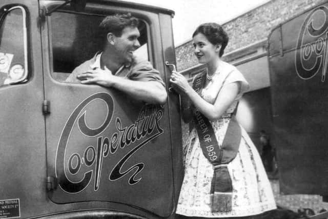Arthur Rickets welcoming the Co-op Dairy Queen, 1959.