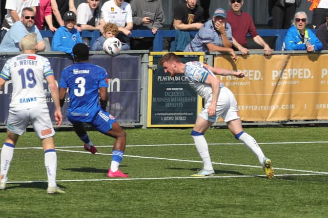 Hawks midfielder Jake McCarthy saw this header saved. Picture by Dave Haines.