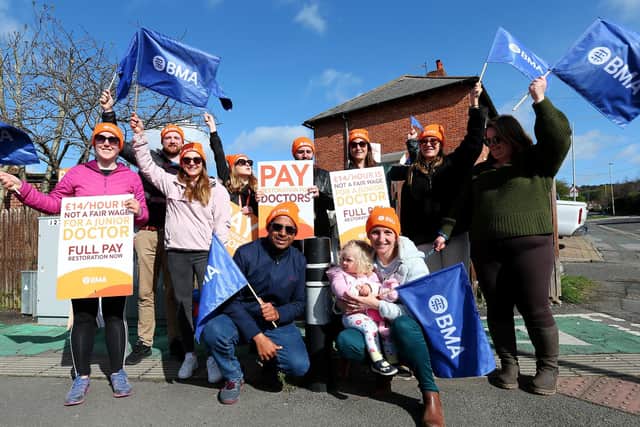 Junior doctors on a picket line outside QA Hospital on Thursday. Picture: Chris Moorhouse