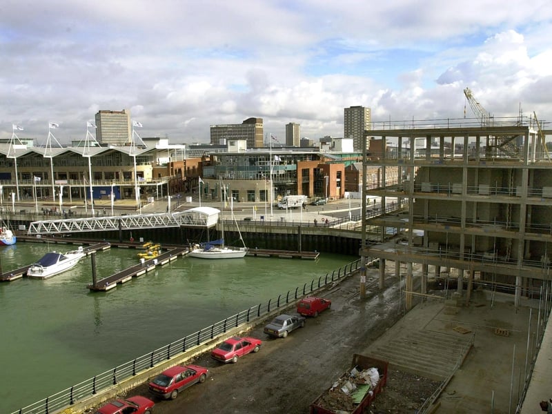 Blake House (right) - at Gunwharf Quays, with a view from the upper penthouse level under construction, looking towards the commercial development across Vernon Pool. Picture: Michael Scaddan. 011686-00621