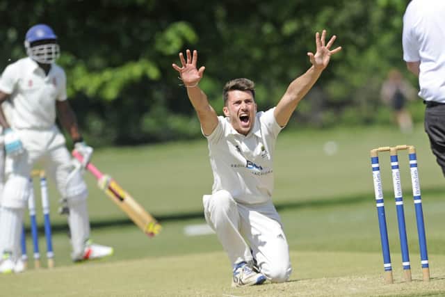 James Hughes - pictured appealing for a wicket while bowling for Burridge - struck his 1st XI top score of 62 in a Southern Premier League top flight loss to newly promoted Totton & Eling.
Picture: Ian Hargreaves