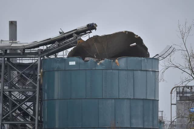 The scene in Avonmouth, Bristol, as fire crews, police and paramedics are responding to a large explosion at a warehouse where there have been multiple casualties. (pic: PA)