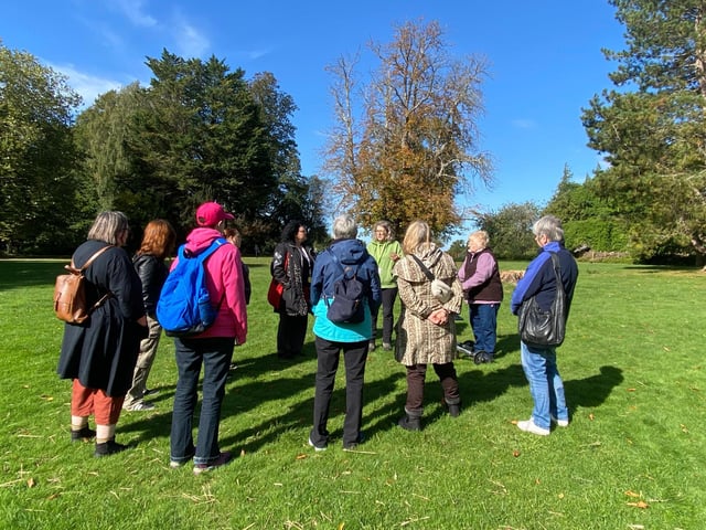 Set against blue skies and the crisp air of early autumn, participants were guided gently through the woodland.