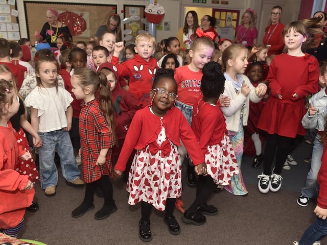 Stamshaw Infant Academy in North End Avenue, Portsmouth, held a Danceathon for Comic Relief on Friday, March 21, 2025. Pictured is: (middle) Diana Malik.Picture: Sarah Standing (210325-730)
