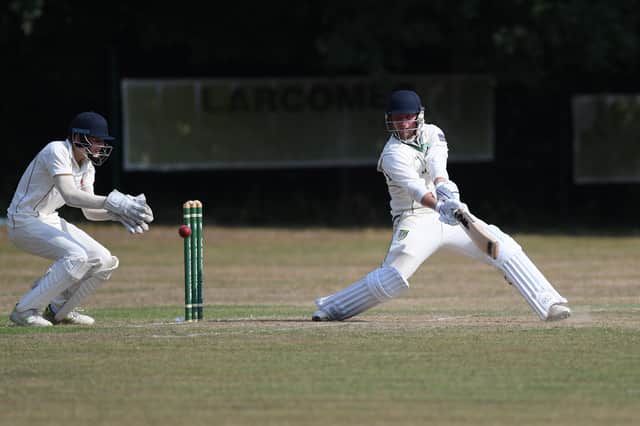 Josh Hill batting during the Hampshire final of the National Village Cup between Sarisbury Athletic and Easton and Martyr Worthy at Allotment Road. Picture: Neil Marshall.