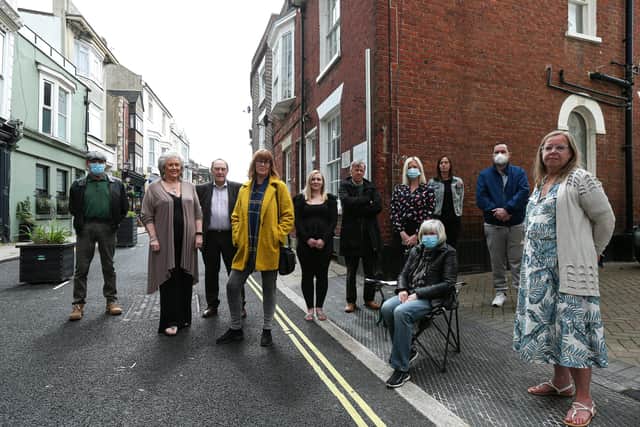 Residents of Castle Rd, Southsea, say the feel trapped in their homes and the noise generated by outdoor drinkers is 'horrendous'. Pam McGuiness, front right
Picture: Chris Moorhouse (jpns 140521-18)