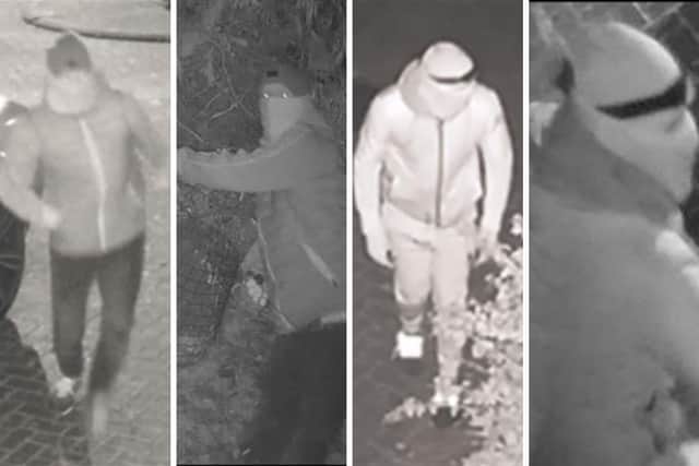 Designer items were swiped from a home in Brook Avenue, Warsash, Police said five men were involved in the burglary. CCTV images have been released of two people connected to the incident.