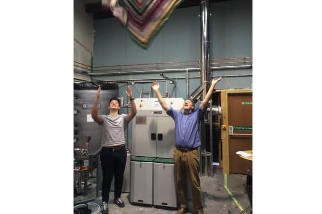 Pictured right, is Kevin Fraser, TFT's artistic director saying goodbye to the need for blankets with their 200kw biomass boiler which helps make the venue fully sustainable