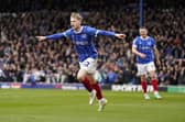 Paddy Lane celebrates after putting Pompey 2-0 up against Northampton. Picture: Jason Brown/ProSportsImages