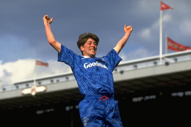 Darren Anderton celebrates his goal against Liverpool in 1992. Credit: Shaun  Botterill/Allsport