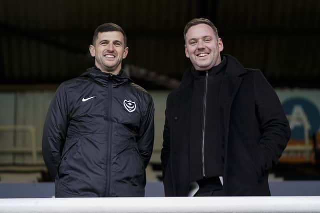 Pompey boss John Mousinho and sporting director Rich Hughes.