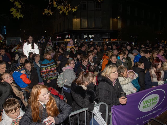 Hundreds of residents descended on Commercial Road to watch local dance troops and celebrities come together to turn on the Christmas lights.
Pictured - Hundreds turned out to watch the Christmas Lights turned on
Photos by Alex Shute