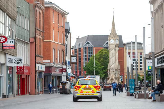 A police car on Gallowtree Gate in Leicester after the Health Secretary Matt Hancock imposed a local lockdown following a spike in coronavirus cases in the city. Picture date: Tuesday June 30, 2020. Photo credit should read: Joe Giddens/PA Wire