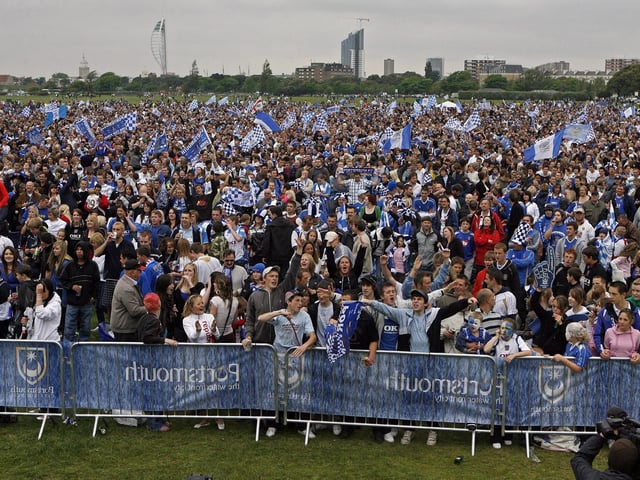 Pompey supporters gather to watch the FA cup Final on a big screen on Southsea Common