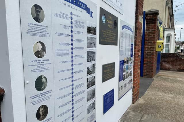The Pompey Pals memorial outside the entrance of Fratton Park.