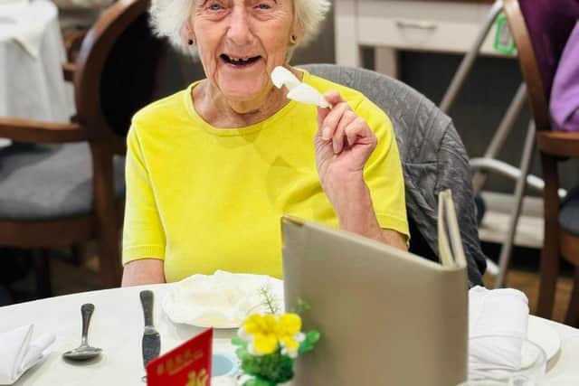 Doreen Enjoying her Oriental meal