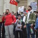 Anass Khalil speaking at the pro-Palestine protest in Guildhall Square, Portsmouth. Picture: David George
