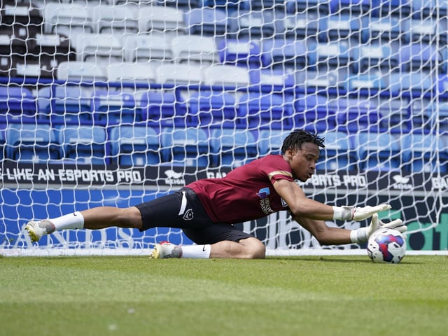 New goalkeeper Josh Oluwayemi got his first taste of Fratton Park in the pre-match warm-up Picture: Jason Brown/ProSportsImages