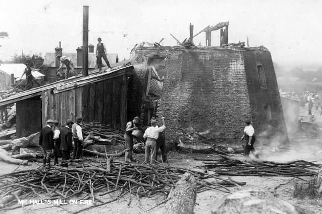 The charred remains of Hall's windmill at Waterlooville, June 1906. Picture: Paul Costen collection/costen.co.uk.